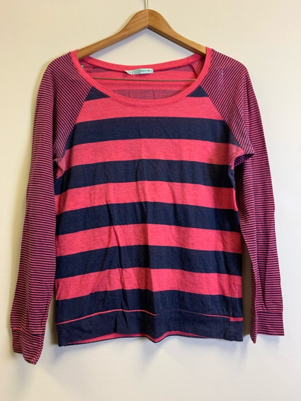 Maurices Pink and Navy Striped Long Sleeve Tee